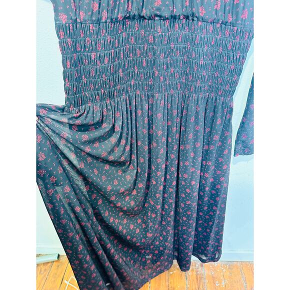 MADEWELL Black Red Smocked Midi Floral Print Sheer Lined Dress size XXL - Picture 7 of 15